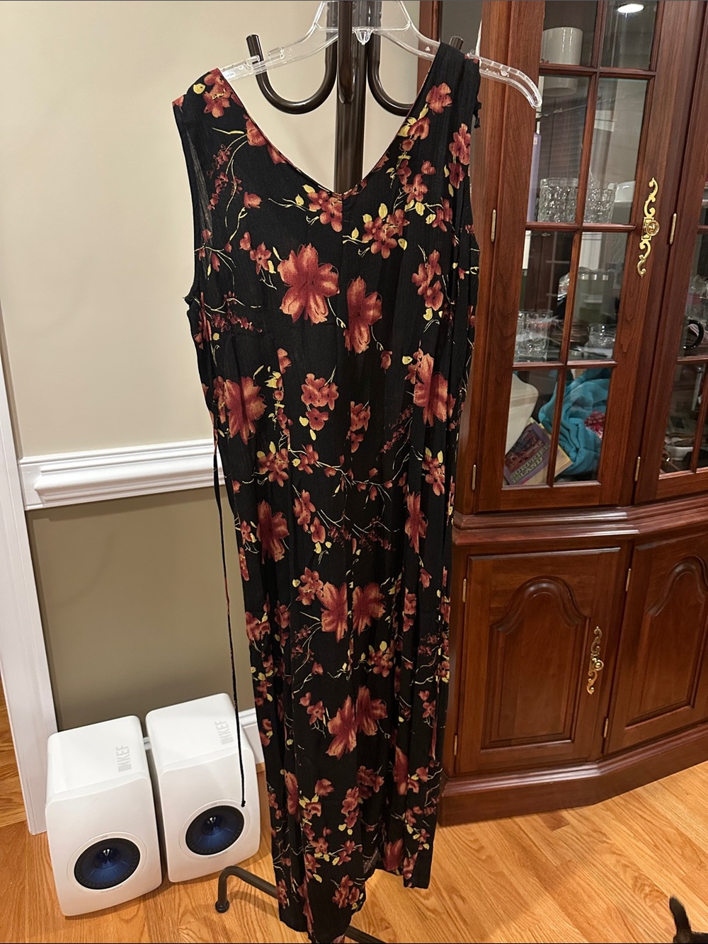Northern Reflections Black Floral Maxi Dress with Rust and Olive Details - Picture 3 of 6